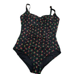 One piece bathing suit black with cherries